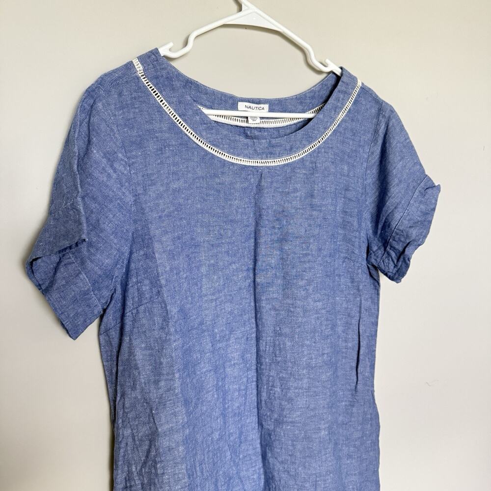 Nautica Womens Linen Shift Dress XL Midi Coastal Resortwear Lagenlook Beach - Picture 3 of 7